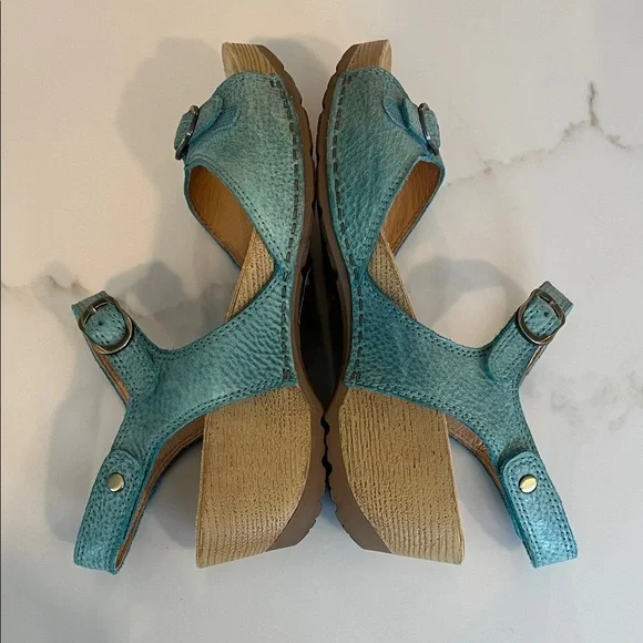 Dansko NEW Tricia Turquoise Blue Pebbled Leather Sandals EU 38/ US 7.5-8 - Picture 8 of 12